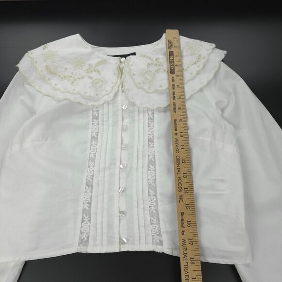 ZARA Cropped Peter Pan Collar Shirt Boho Victorian Cottagecore Preppy Classic - Picture 5 of 11